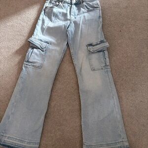 Zara Sky Blue Wide Leg Cargo Jeans